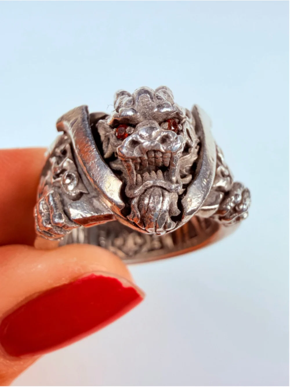 NightRider Bushido Dragon Red Garnet Eye 925 Sterling Silver Warrior Ring $655